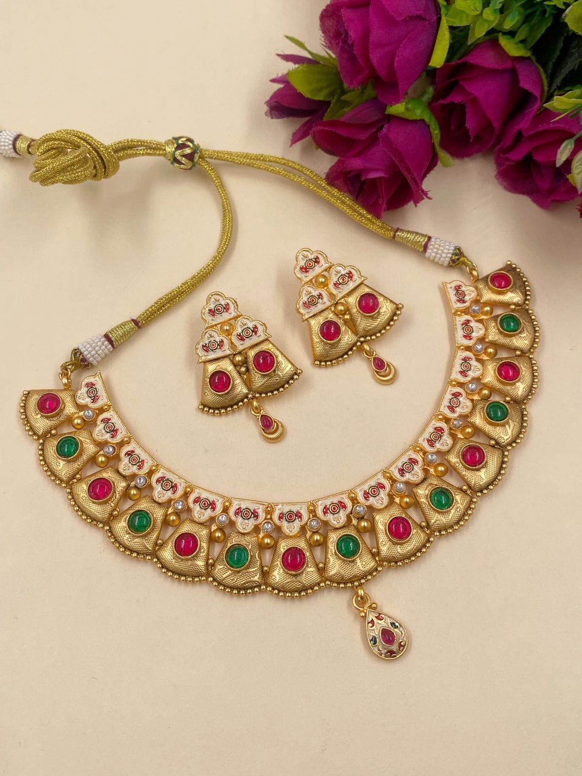 Gold Plated Kundan Necklace Set – Traditional Artificial Jewellery